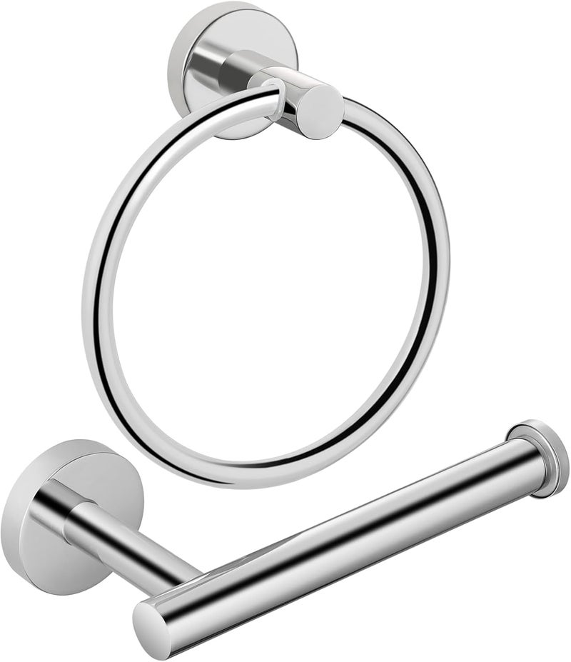 Kinbrace Chrome Bathroom Hardware Set, Towel Ring & Toilet Paper Holder, Stainless Steel SUS304, Hand Towel Hanger & Toilet Roll Holder, Sturdy Bathroom Accessories for Home or Kitchen - Image 1